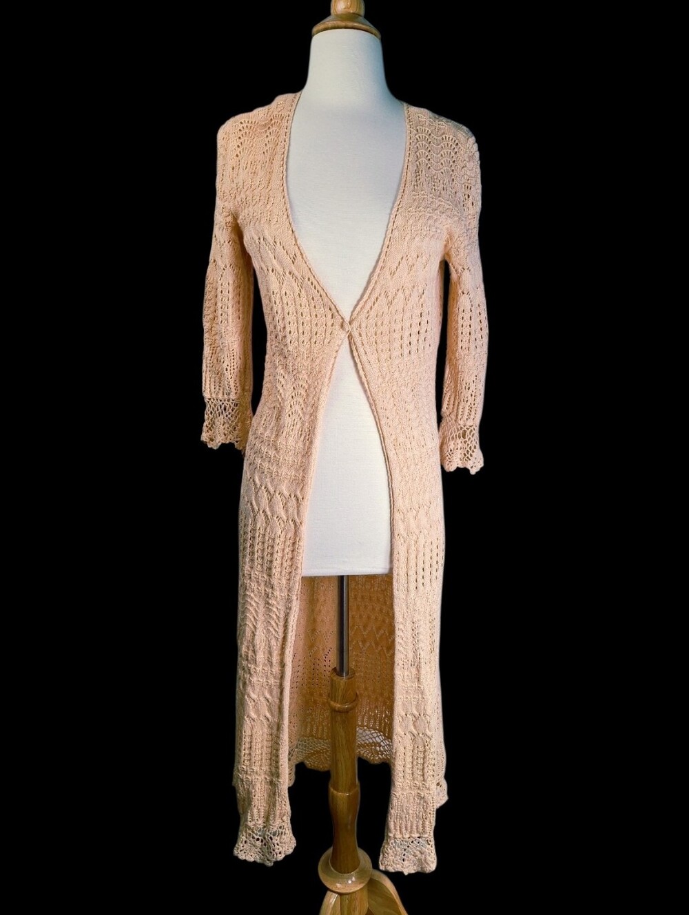 Vintage Lauren Ralph Lauren Open Knit Crochet Duster Cardigan M Linen Cotton